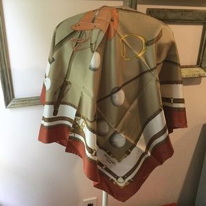 Polo theme 100% silk Richel scarf rust & tan large